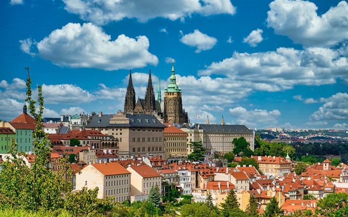 Prahan linna, Praha, kes&#228;, maamerkki, Prahan panoraama, Prahan kaupunkikuva, Tšekin tasavalta