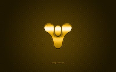 Destiny, popular game, Destiny yellow logo, yellow carbon fiber background, Destiny logo, Destiny emblem