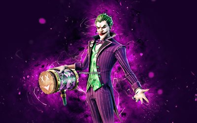 Joker, 4k, lila neon lights, Fortnite Battle Royale, Fortnite tecken, Joker Hud, Fortnite, Joker Fortnite