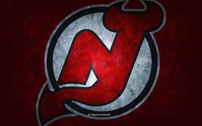 New Jersey Devils, American hockey team, red stone background, New Jersey Devils logo, grunge art, NHL, hockey, USA, New Jersey Devils emblem