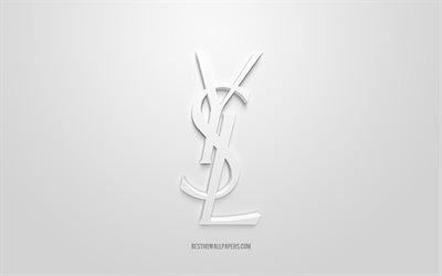 Yves Saint Laurent logo, white background, Yves Saint Laurent 3d logo, 3d art, Yves Saint Laurent, brands logo, white 3d Yves Saint Laurent logo
