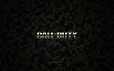 Call of Duty green logo, green camouflage texture, Call of Duty, green military texture, Call of Duty metal emblem, camouflage texture