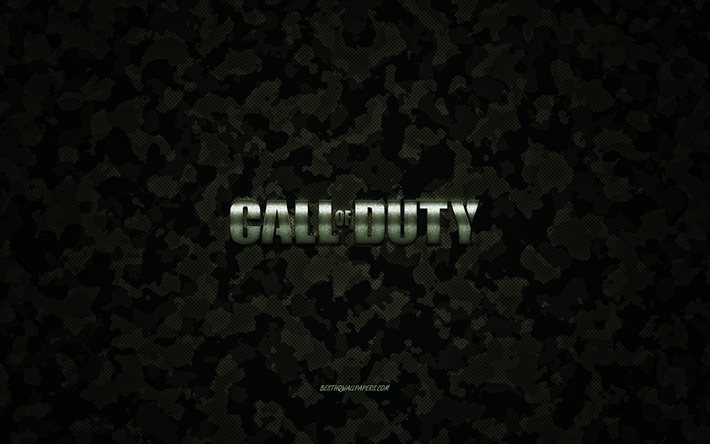 Call of Duty yeşil logosu, yeşil kamuflaj dokusu, Call of Duty, yeşil askeri doku, Call of Duty metal amblemi, kamuflaj dokusu