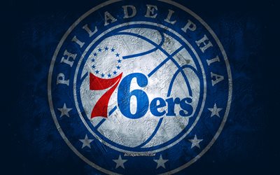 Philadelphia 76ers, American basketball team, blue stone background, Philadelphia 76ers logo, grunge art, NBA, basketball, USA, Philadelphia 76ers emblem