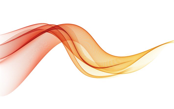 vague abstraite orange, 4k, vague orange sur fond blanc, fond de vagues orange, abstraction orange, fond de vagues, fum&#233;e de vague orange