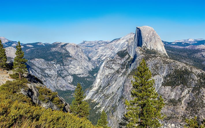 rocky mountains, spring, mountain landscape, Yosemite National Park, California, USA, mountains