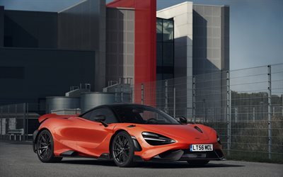 McLaren 765LT, 2021, vista frontale, esterno, coup&#233; sportiva arancione, tuning 765LT, supercar britanniche, McLaren