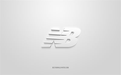 New Balance logo, white background, New Balance 3d logo, 3d art, New Balance, brands logo, white 3d New Balance logo