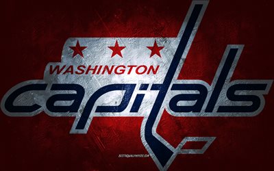 Washington Capitals, American hockey team, red stone background, Washington Capitals logo, grunge art, NHL, hockey, USA, Washington Capitals emblem