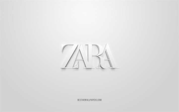 Zara logo, white background, Zara 3d logo, 3d art, Zara, brands logo, white 3d Zara logo