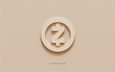 Zcash logo, brown plaster background, Zcash 3d logo, cryptocurrency, Zcash emblem, 3d art, Zcash