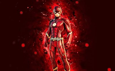 The Flash, 4k, red neon lights, Fortnite Battle Royale, Fortnite characters, The Flash Skin, Fortnite, The Flash Fortnite