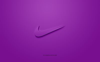 Nike logo, purple background, Nike 3d logo, 3d art, Nike, brands logo, purple 3d Nike logo