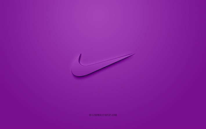 Logotipo da Nike, fundo roxo, logotipo 3D da Nike, arte 3D, Nike, logotipo das marcas, logotipo da Nike, logotipo 3d roxo da Nike