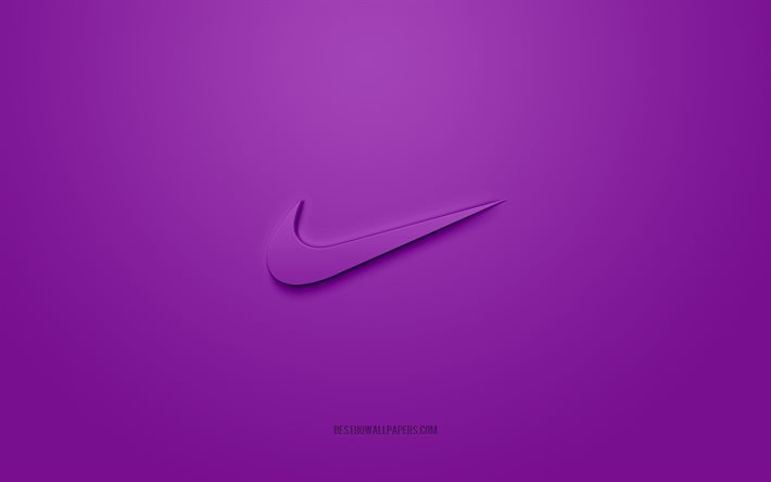 Download wallpapers Nike logo, purple background, Nike 3d logo, 3d art