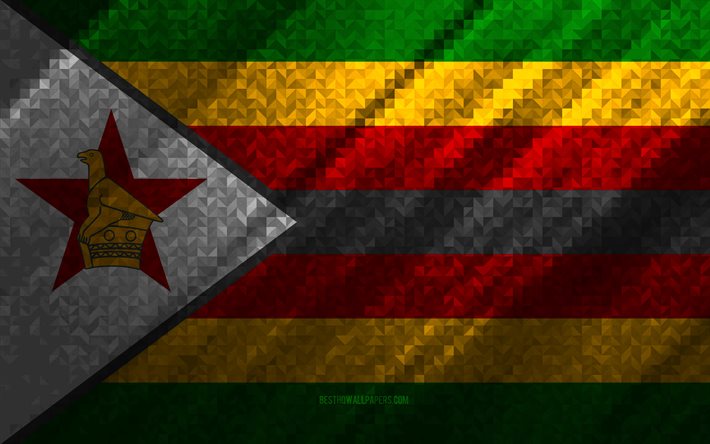 Drapeau du Zimbabwe, abstraction multicolore, drapeau mosa&#239;que du Zimbabwe, Zimbabwe, art de la mosa&#239;que, drapeau du Zimbabwe
