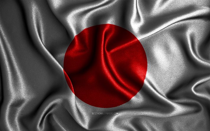 Drapeau japonais, 4k, drapeaux ondul&#233;s en soie, pays asiatiques, symboles nationaux, drapeau du Japon, drapeaux en tissu, art 3D, Japon, Asie, drapeau du Japon 3D