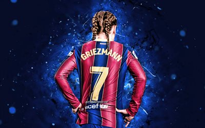 Download Wallpapers Antoine Griezmann 4k Barcelona Fc Back View French Footballers Laliga Barca Football Antoine Griezmann 4k Blue Neon Lights Soccer Antoine Griezmann Barcelona La Liga Fcb For Desktop Free Pictures For