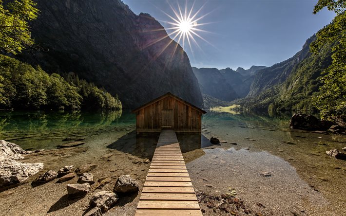 Nationalparken Berchtesgaden, 4k, Alperna, resa i sommar, berg, Tyskland, Europa, vacker natur