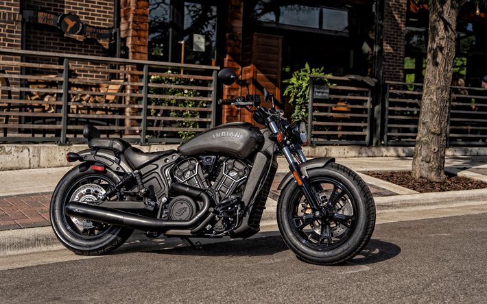 Download wallpapers 2021, Indian Scout Bobber Sixty, exterior, black