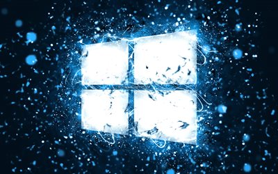 Windows 10 blue logo, 4k, blue neon lights, creative, blue abstract background, Windows 10 logo, OS, Windows 10