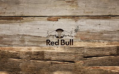 logo in legno red bull, 4k, sfondi in legno, marchi di automobili, logo red bull, creativo, intaglio del legno, red bull