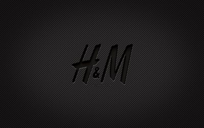 H and M carbon logo, 4k, grunge art, carbon background, creative, H and M black logo, brands, H and M logo, H and M