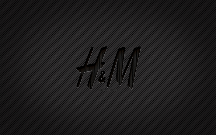 H and M carbon logo, 4k, grunge art, carbon background, creative, H and M black logo, brands, H and M logo, H and M