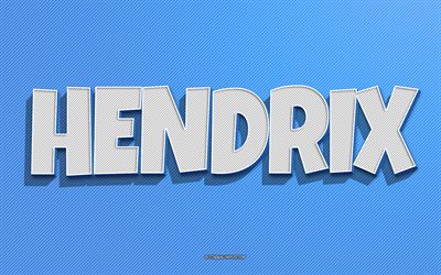 Hendrix, blue lines background, wallpapers with names, Hendrix name, male names, Hendrix greeting card, line art, picture with Hendrix name