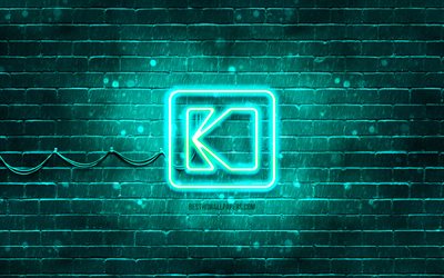 Kodak turquoise logo, 4k, turquoise brickwall, Kodak logo, brands, Kodak neon logo, Kodak
