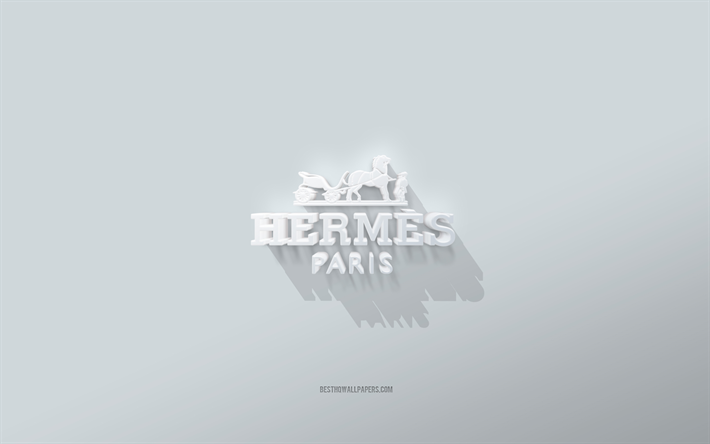 hermes-logo, valkoinen tausta, hermes 3d-logo, 3d-taide, hermes, 3d hermes-tunnus