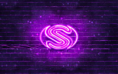 saphir-violett-logo, 4k, violette ziegelwand, saphir-logo, marken, saphir-neon-logo, saphir