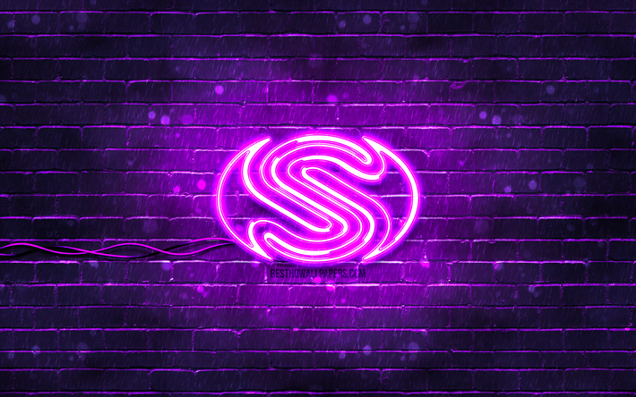 saphir-violett-logo, 4k, violette ziegelwand, saphir-logo, marken, saphir-neon-logo, saphir