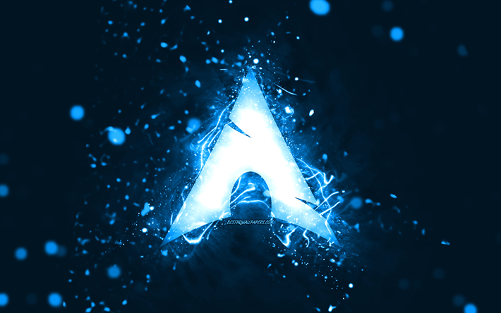 logotipo azul de arch linux, 4k, luces de ne&#243;n azules, creativo, fondo abstracto azul, logotipo de arch linux, linux, arch linux