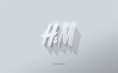 HM logo, white background, HM 3d logo, 3d art, HM, 3d HM emblem, Hennes Mauritz