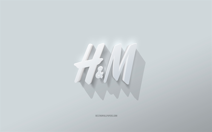 logo hm, sfondo bianco, logo hm 3d, arte 3d, hm, emblema 3d hm, hennes mauritz