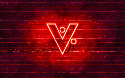 vericoin punainen logo, 4k, punainen tiilisein&#228;, vericoin logo, kryptovaluutta, vericoin neon logo, vericoin