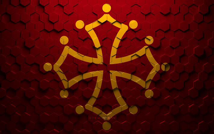 Flag of Languedoc, honeycomb art, Languedoc hexagons flag, Languedoc 3d hexagons art, Languedoc flag