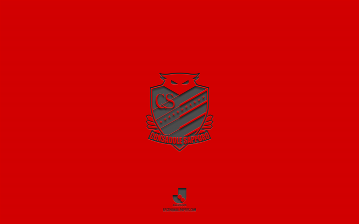 hokkaido consadole sapporo, fondo rojo, equipo de f&#250;tbol japon&#233;s, emblema de hokkaido consadole sapporo, j1 league, jap&#243;n, f&#250;tbol, ​​logotipo de hokkaido consadole sapporo