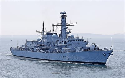 HMS Portland, F79, 4k, vector art, HMS Portland drawing, creative art, HMS Portland art, vector drawing, abstract ships, HMS Portland F79, Royal Navy