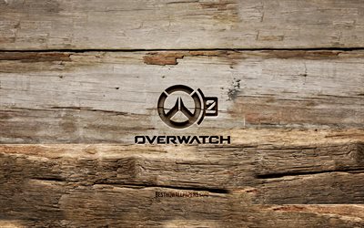 Overwatch 2 wooden logo, 4K, wooden backgrounds, games brands, Overwatch 2 logo, creative, wood carving, Overwatch 2