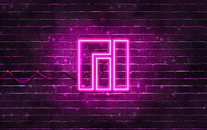 logo violet manjaro, brickwall violet, 4k, nouveau logo manjaro, linux, logo n&#233;on manjaro, logo manjaro, manjaro