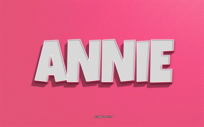 annie, rosa linien hintergrund, tapeten mit namen, annie-name, weibliche namen, annie-gru&#223;karte, strichzeichnungen, bild mit annie-namen