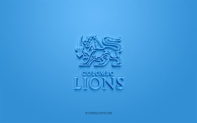 コロンボライオンズ, クリエイティブな3dロゴ, 青い背景, efli, インドのアメリカンフットボールクラブ, インドのエリートフットボールリーグ, コロンボ, スリランカ, アメリカンフットボール, コロンボライオンズ3dロゴ