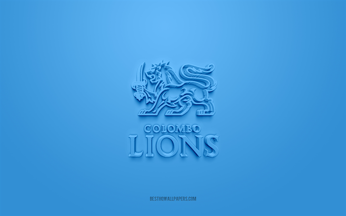 colombo lions, logotipo creativo en 3d, fondo azul, efli, club de f&#250;tbol indio americano, elite football league of india, colombo, sri lanka, f&#250;tbol americano, colombo lions 3d logo