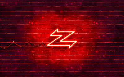 zagato punainen logo, 4k, punainen tiilisein&#228;, zagato-logo, automerkit, zagato neonlogo, zagato