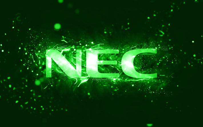 nec logotipo verde, 4k, verde luzes de neon, criativo, verde abstrato de fundo, nec logotipo, marcas, nec