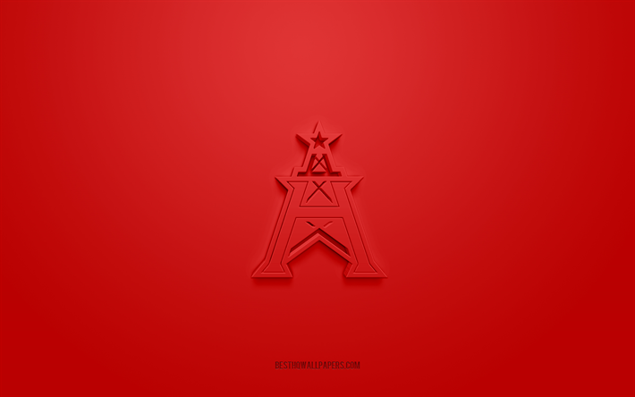 houston roughnecks, kreatives 3d-logo, roter hintergrund, xfl, 3d-emblem, american football club, usa, 3d-kunst, american football, houston roughnecks 3d-logo