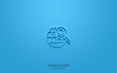 icono 3d de recursos humanos, fondo azul, s&#237;mbolos 3d, recursos humanos, iconos de negocios, iconos 3d, signo de recursos humanos, iconos 3d de negocios