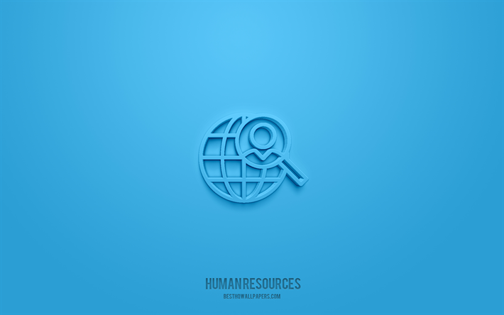 risorse umane 3d icona, sfondo blu, simboli 3d, risorse umane, icone di affari, icone 3d, segno di risorse umane, icone di affari 3d